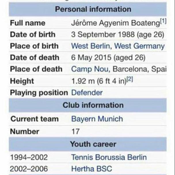 La data di morte di Boateng su wikipedia. Ai limiti del buon gusto, ma c&#39;è anche questo...